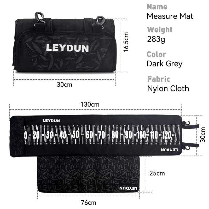 Tapis mesure poisson LEYDUN 125cm avec règle et base genouillère rembourrée - Outils pêche complets