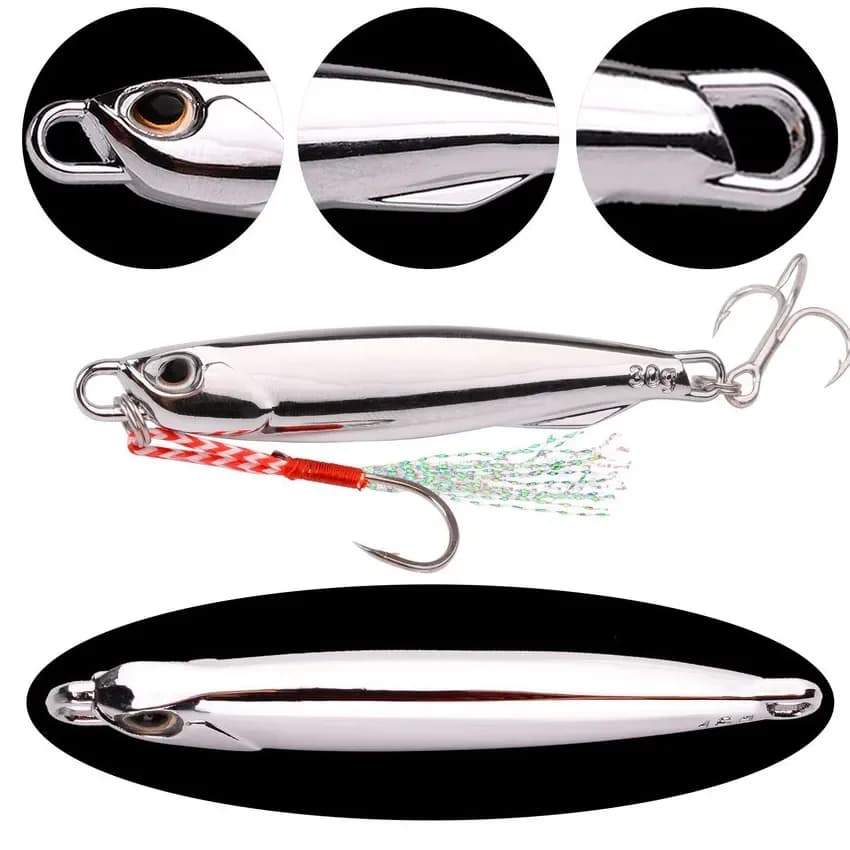 Kit 5 leurres métalliques chromés 10g à 30g pour pêche en mer et bar - leurres jigging