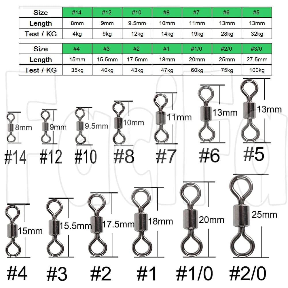 50pcs Bearing Swivel Fishing Connector Stainless Steel Carp Fishing Accessories 