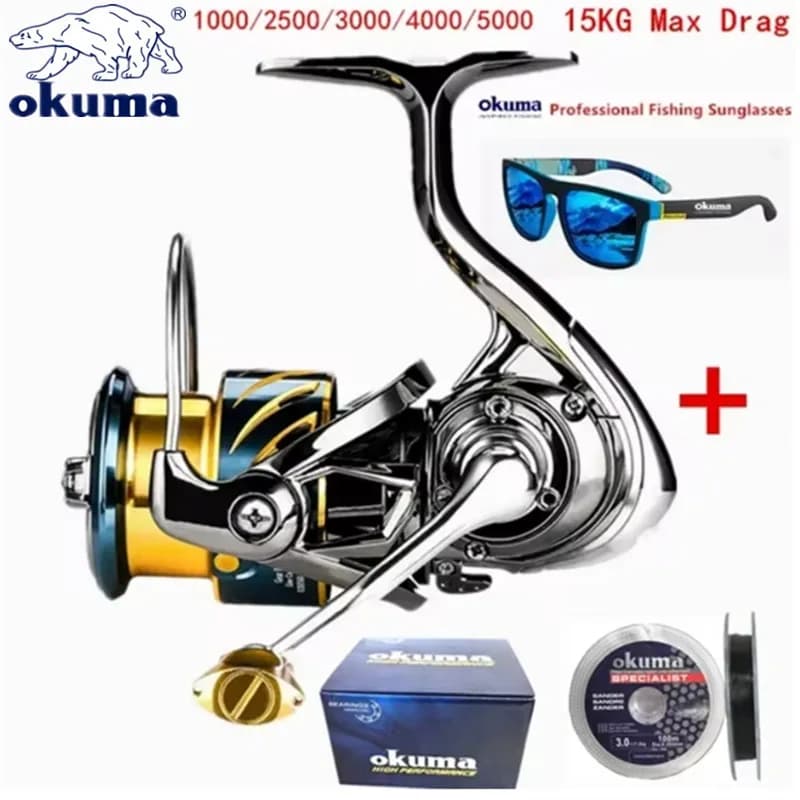 Moulinet de pêche rotatif Okuma anti-corrosion mer 15KG avec bobine shallow line 1000 à 5000