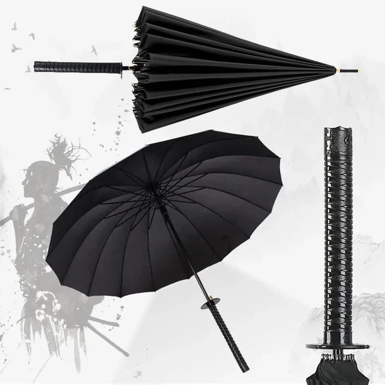 Parapluie katana longue manche UV protection noir - style samouraï démon slayer pêche pluie