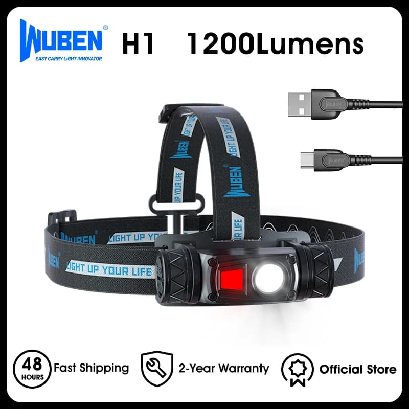 Lampe frontale WUBEN H1 PRO 1200 lumens rechargeable 11 modes étanche pour pêche chasse et camping