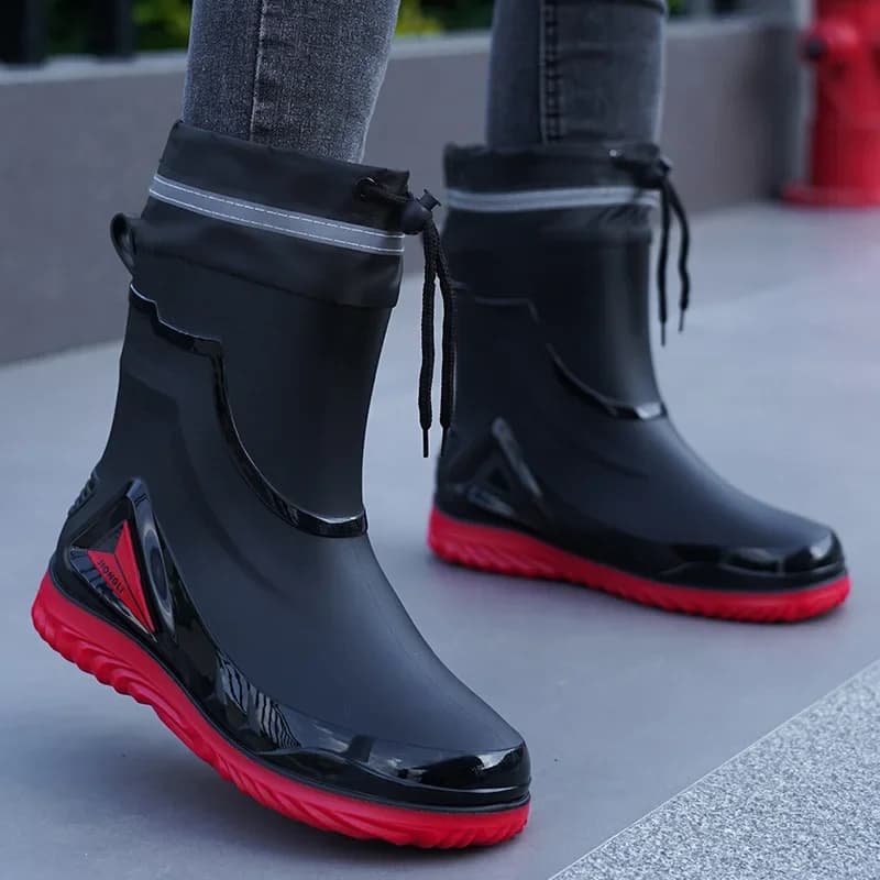 Chaussures de pêche homme imperméables avec doublure coton chaude - Bottes travail extérieur anti-dérapantes