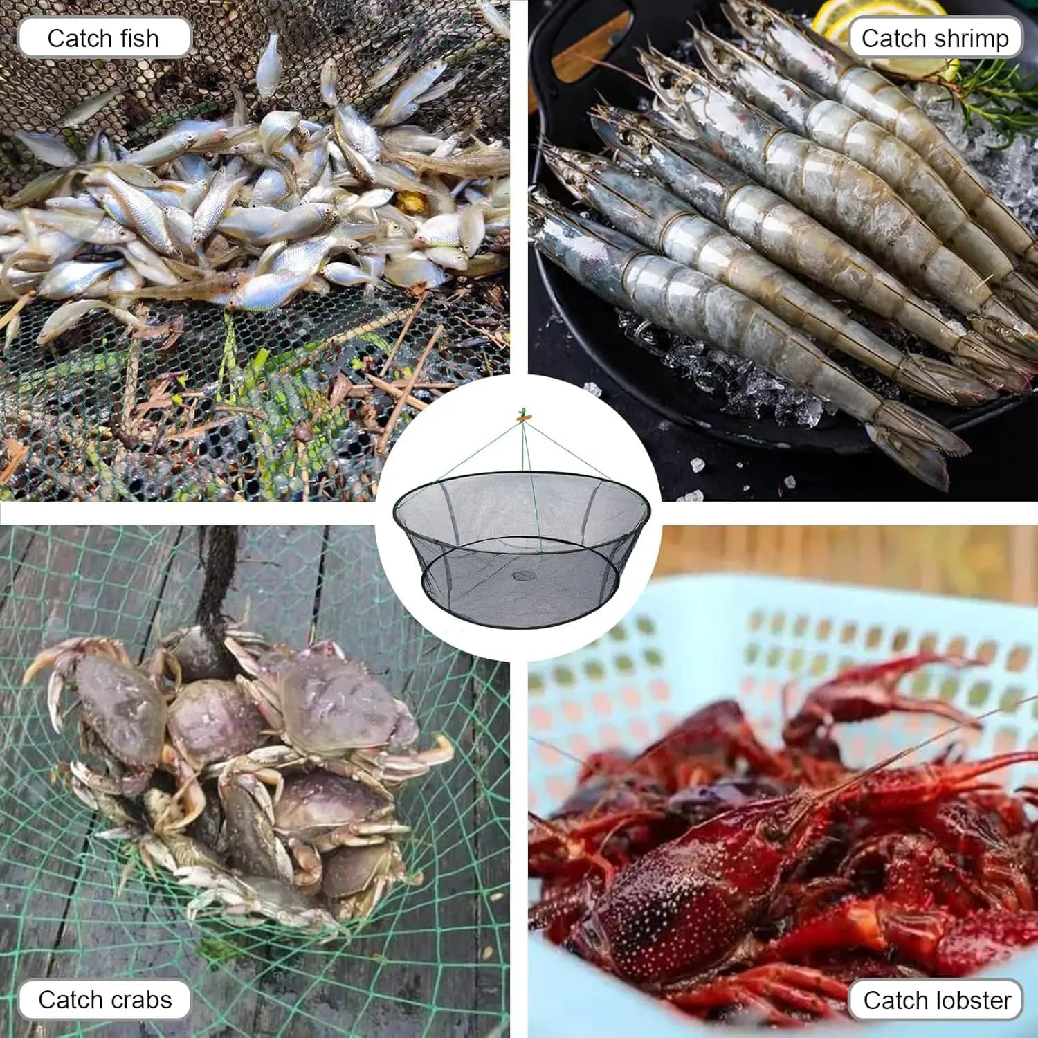 Grande épuisette pliante 80/100cm pour poissons appâts crevettes - Filet de réception pour étang réservoir