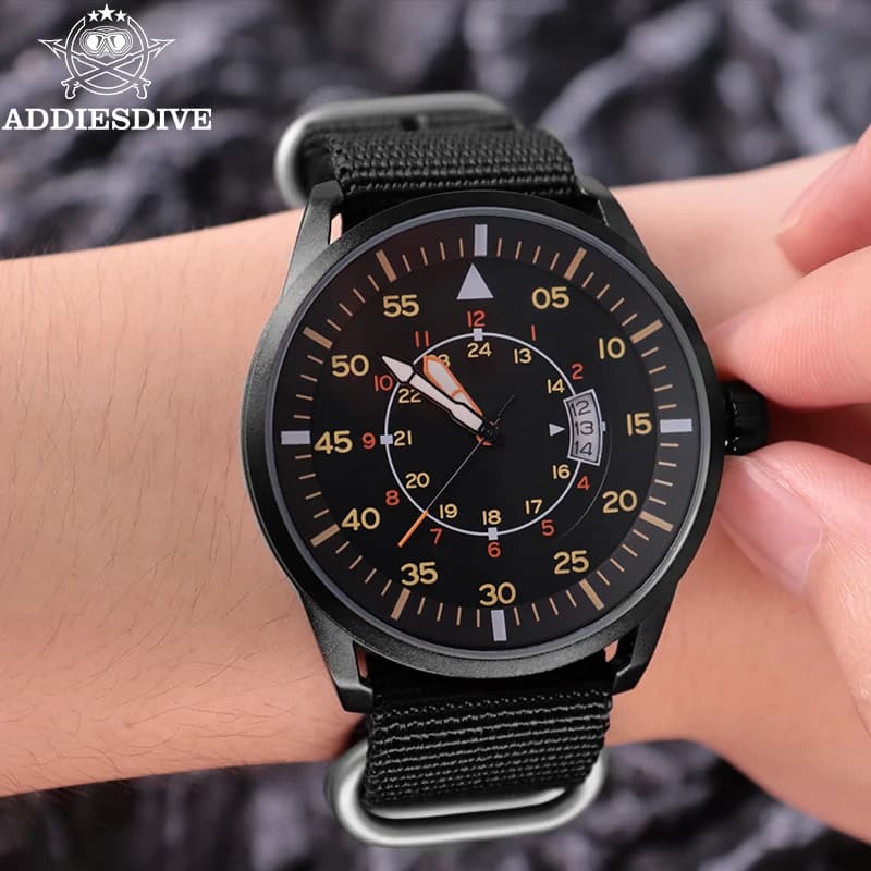Montre analogique homme ADDIESDIVE étanche 50m grand cadran lumineux sport quartz bracelet nylon
