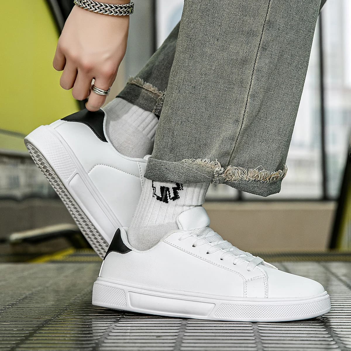 Sneakers homme en cuir PU tendance - Chaussures casual vulcanisées pour couple et loisirs