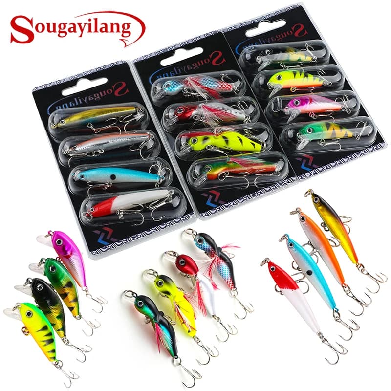 Set de 4 leurres wobblers Sougayilang anti-corrosion pour pêche en mer du bar et pêche à la carpe