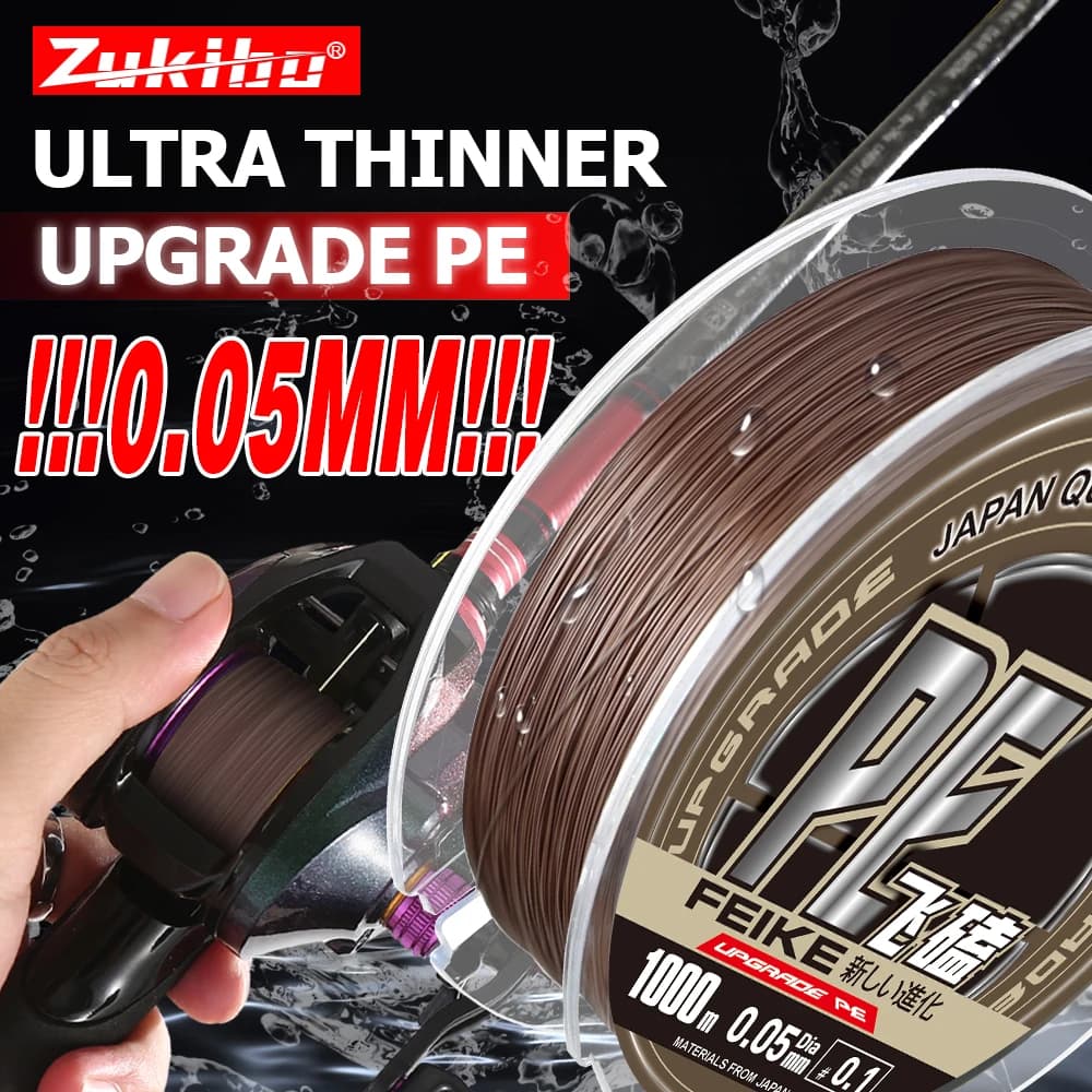 Ligne de pêche micro PE 0.05mm super résistante pour carpe, 1000m, matériau japonais haute performance