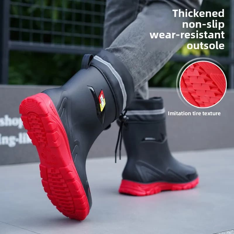 Bottes de pêche imperméables doublées polaire avec lacets - Chaussures de travail antidérapantes extérieur