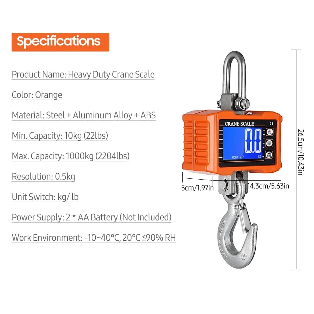 Balance suspendue numérique portable 1000kg LCD rétroéclairé - Pèse-grue construction pêche lourde fonction tare