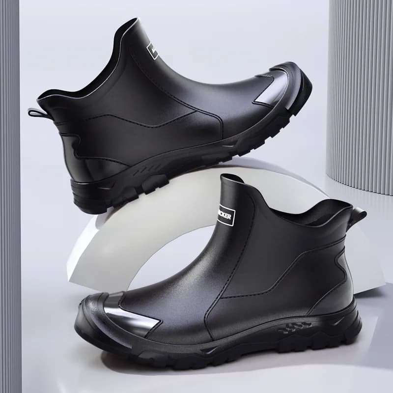 Bottes de chantier basses PVC à talon épais pour pêche construction antidérapantes confortables slip-on