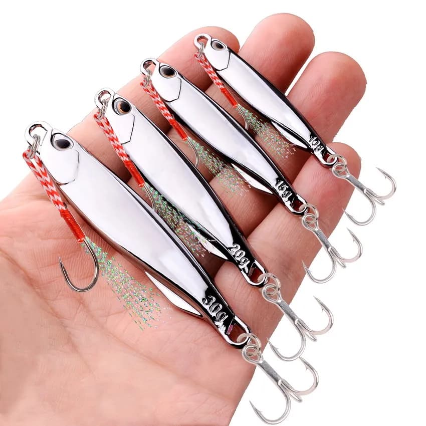 Lot de 10 leurres métal jig spoon 10g 20g 30g 40g pour bar, pêche en mer et jigging