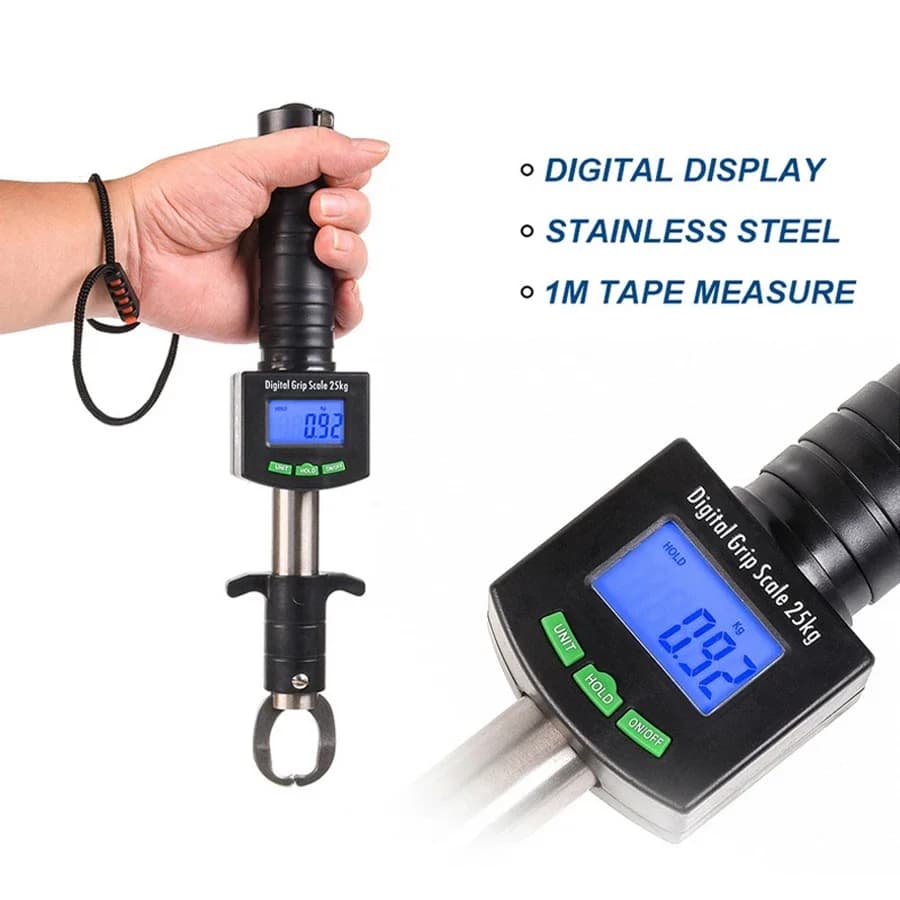 Pince de pêche numérique avec affichage électronique et mètre ruban - Grip en acier inoxydable étanche