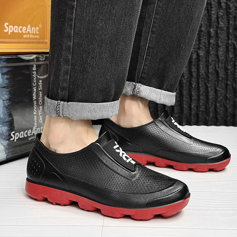 Bottes de pluie homme basse imperméables anti-dérapantes chaussures à enfiler doublure polaire