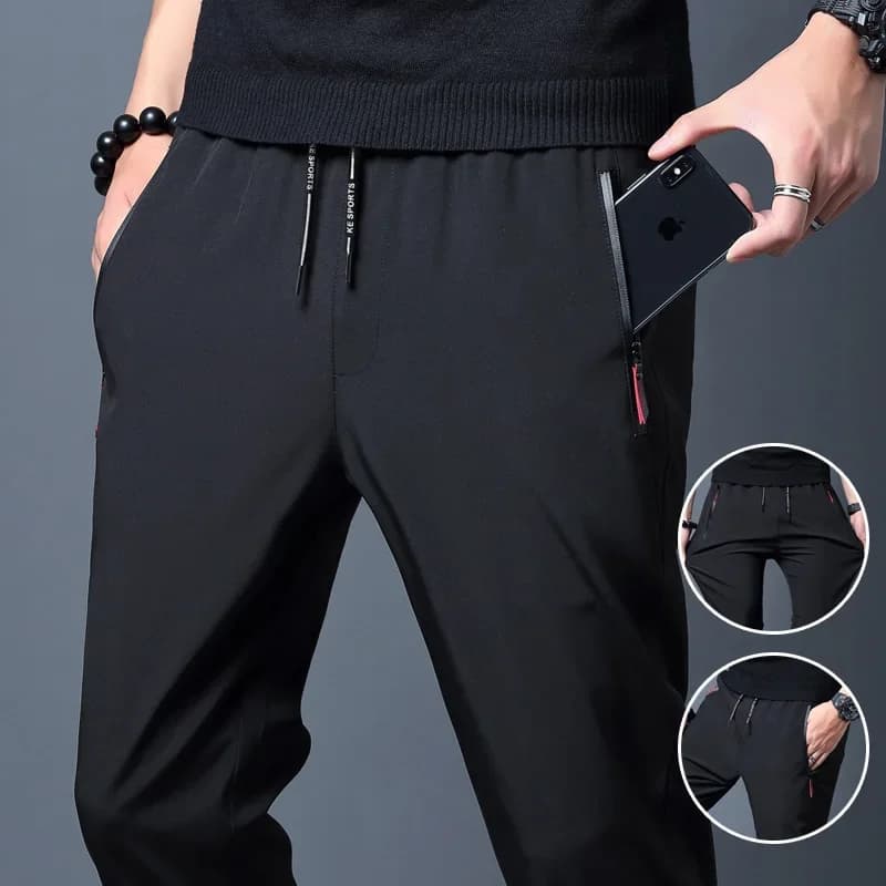 Pantalon homme décontracté coupe droite élastique pour pêche, jogger classique bleu noir gris