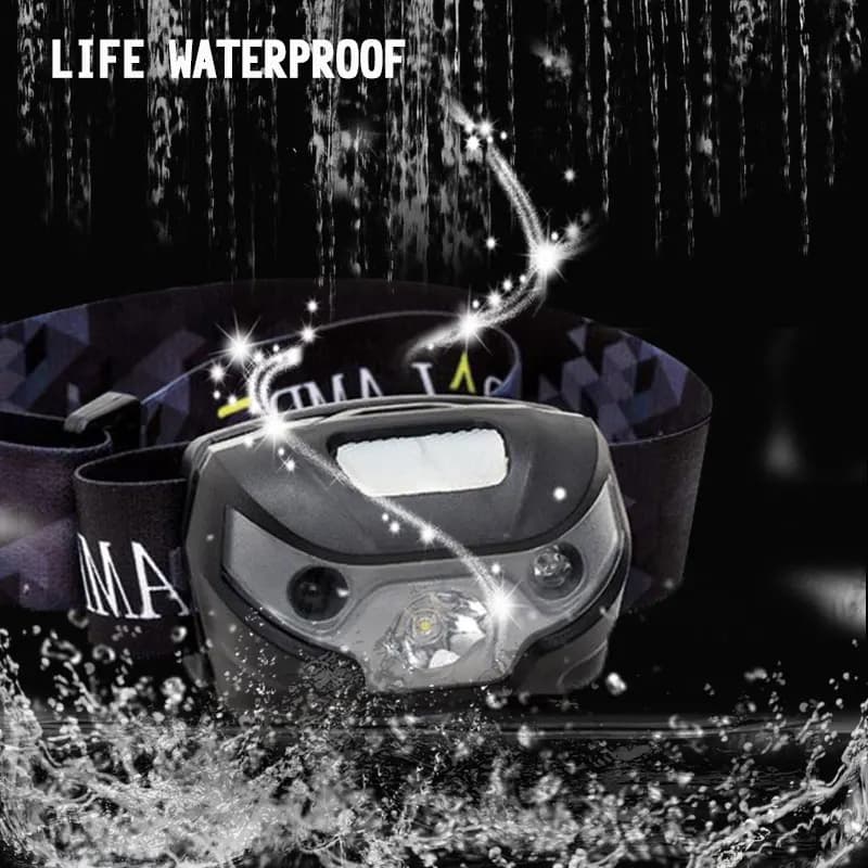Frontale LED 4 modes avec capteur de mouvement main libre - Idéale pêche et camping nocturne