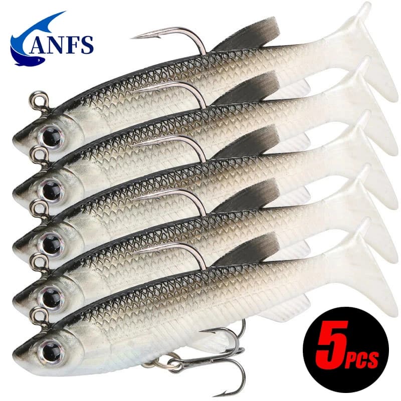 Kit 5 leurres souples 8cm pour pêche - Appâts artificiels avec hameçons frais et accrocheurs