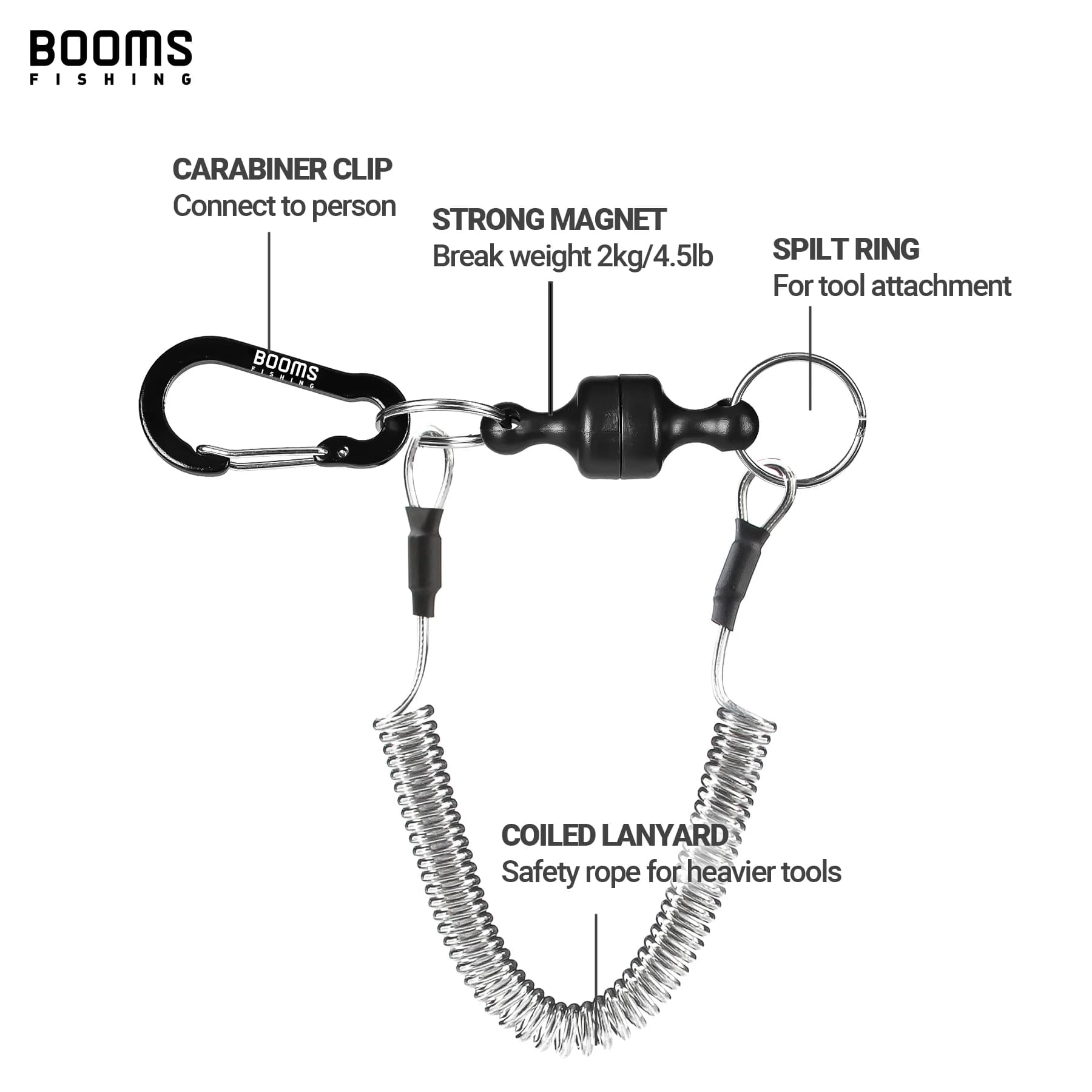 Porte-épuisette magnétique avec mousqueton et corde anti-chute pour pêche à la mouche