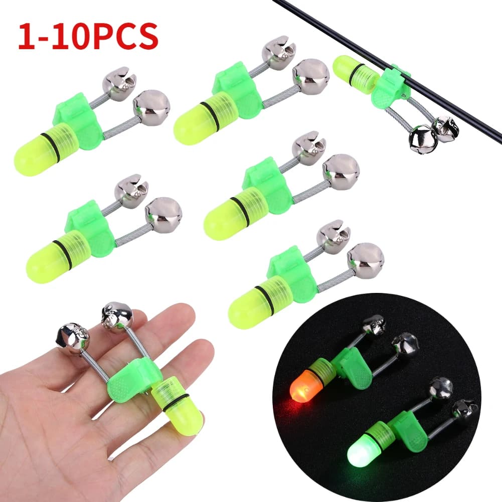Alarme lumineuse nocturne 1-10 pièces avec double cloches pour pêche carpe et appâts