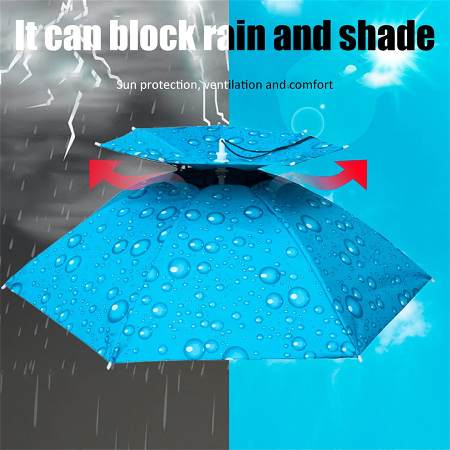 Chapeau parapluie pliable double couche - Protection UV et imperméable pour pêche plage