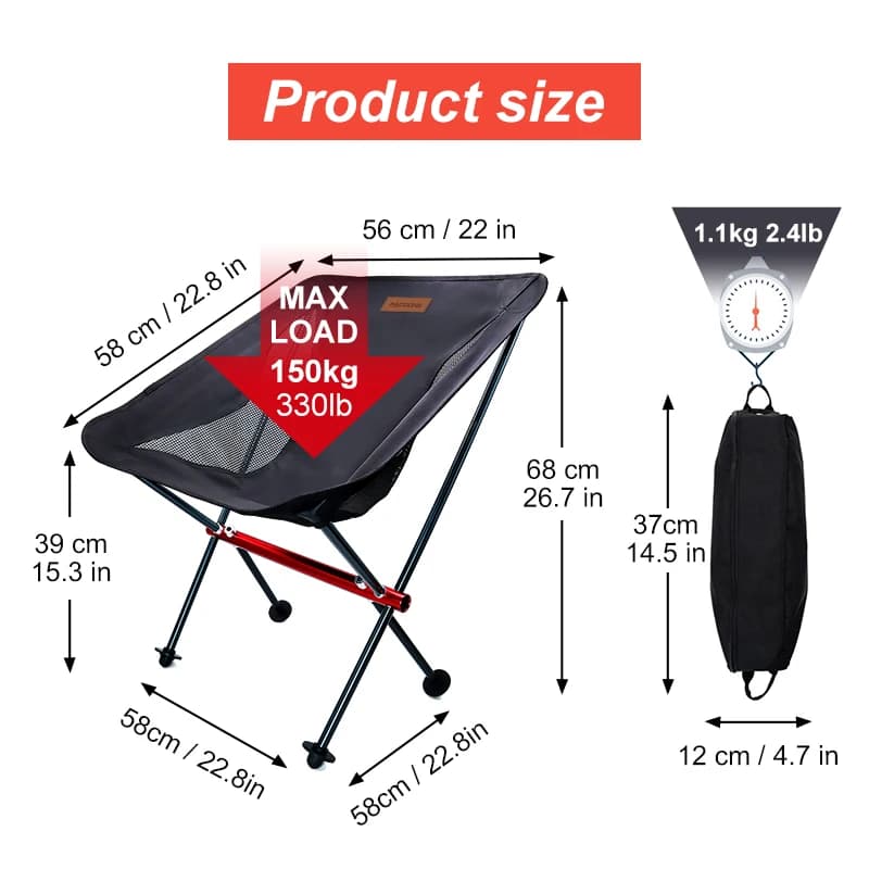 Chaise de pêche pliante PACOONE Oxford - Siège allongé ultra-léger pour camping