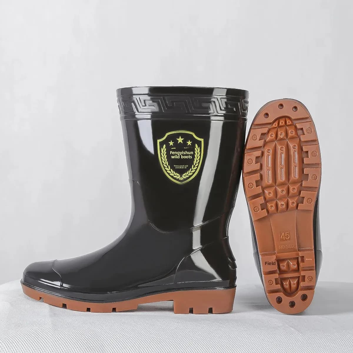 Bottes de pêche hautes noires imperméables anti-dérapantes pour hommes - Semelle tendon de bœuf résistante