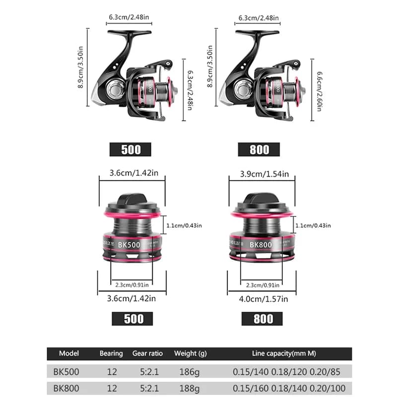 Huidiao 150g Ultralight Spinning Reel 500/800 Series 5.2:1 Gear Ratio Compact Ic
