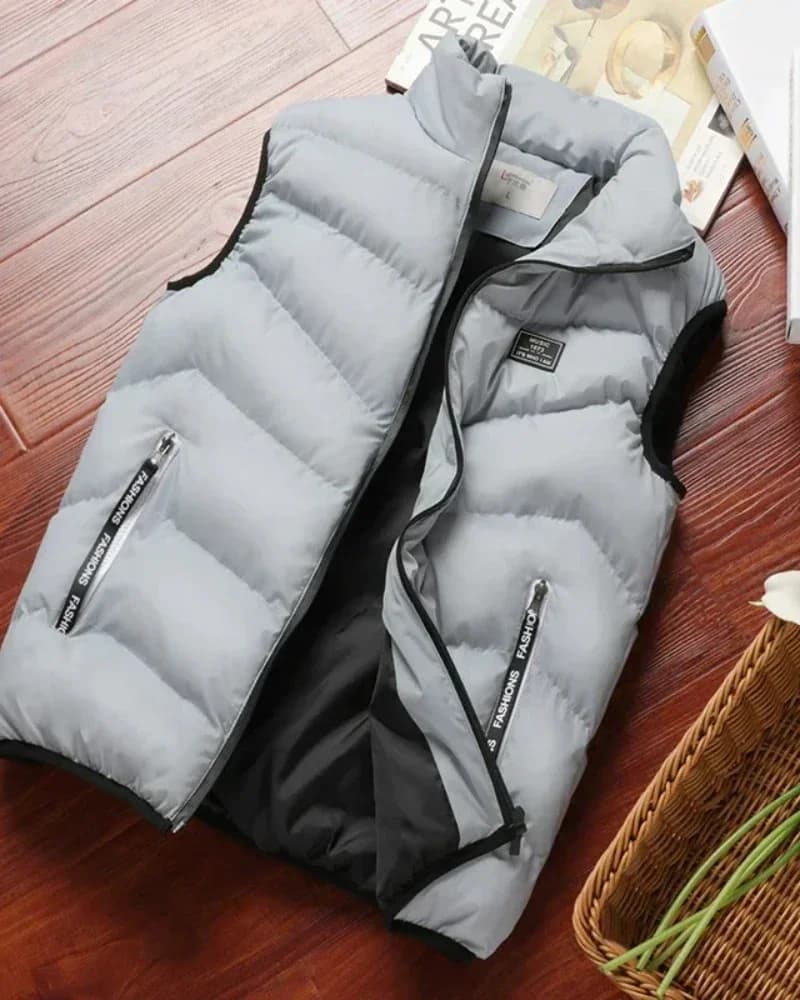 Veste matelassée sans manches homme hiver - Veste chaude en duvet coupe-vent couleur unie