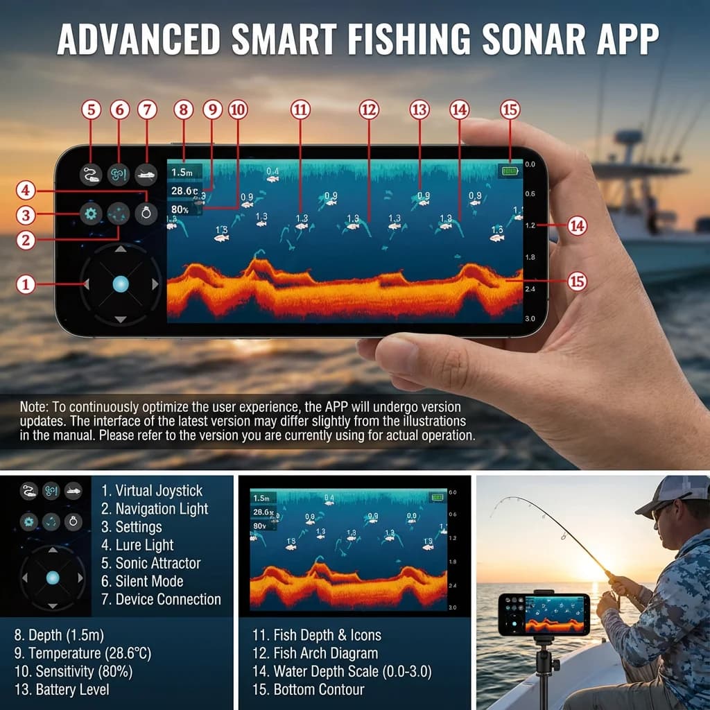 Sonar télécommandé avec appli WiFi - Détecteur de poissons sans fil pour bateau et kayak