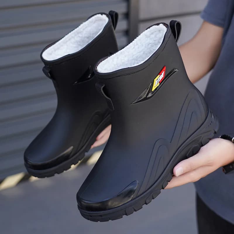Bottes de pluie homme hiver doublées polaire imperméables extérieur chaudes étanches travail anti-dérapage