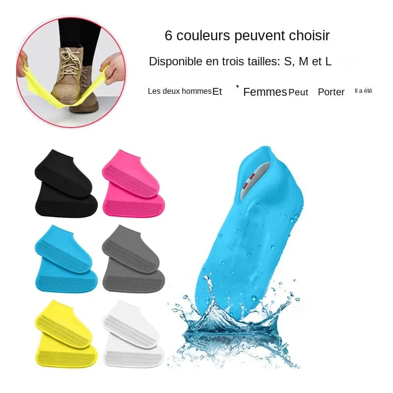 Chaussures de pluie imperméables antidérapantes en silicone élastique pour hommes et femmes - Couvre-chaussures réutilisables
