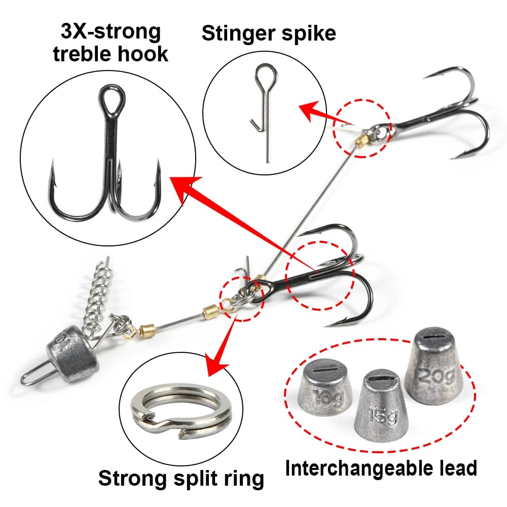 Montage Spinpoler Pike Stinger avec plomb spiral et triples hameçons pour shads curltails carnassiers