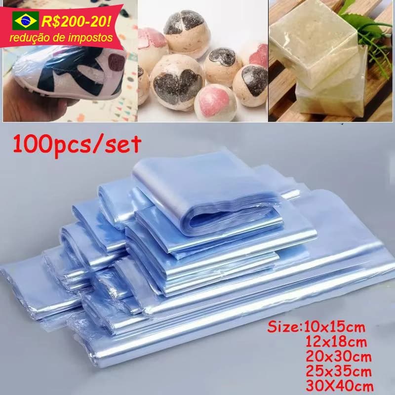100 sachets PVC thermorétractables DIY - Film étanche transparent pour emballage et rangement