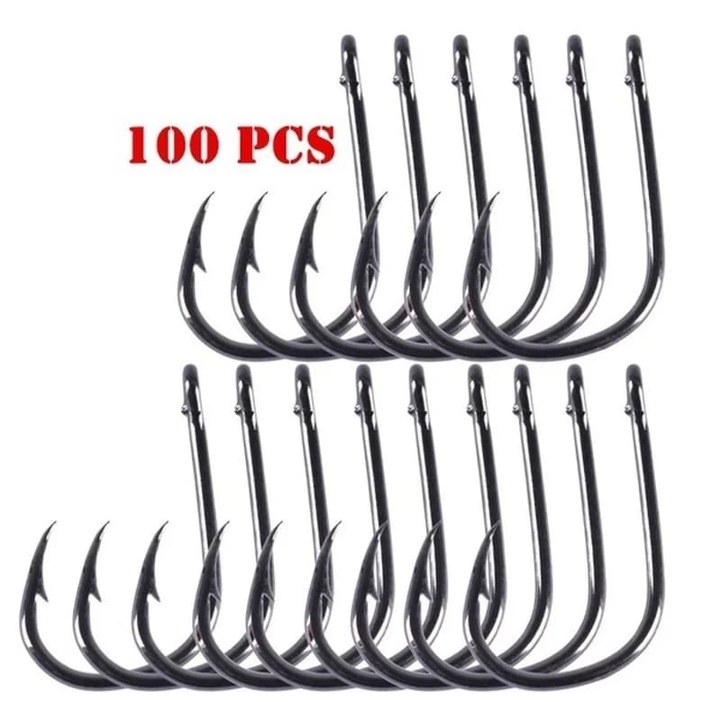 100 hameçons circle black acier carbone #3 à #12 barbelés pêche mer rivière avec trou