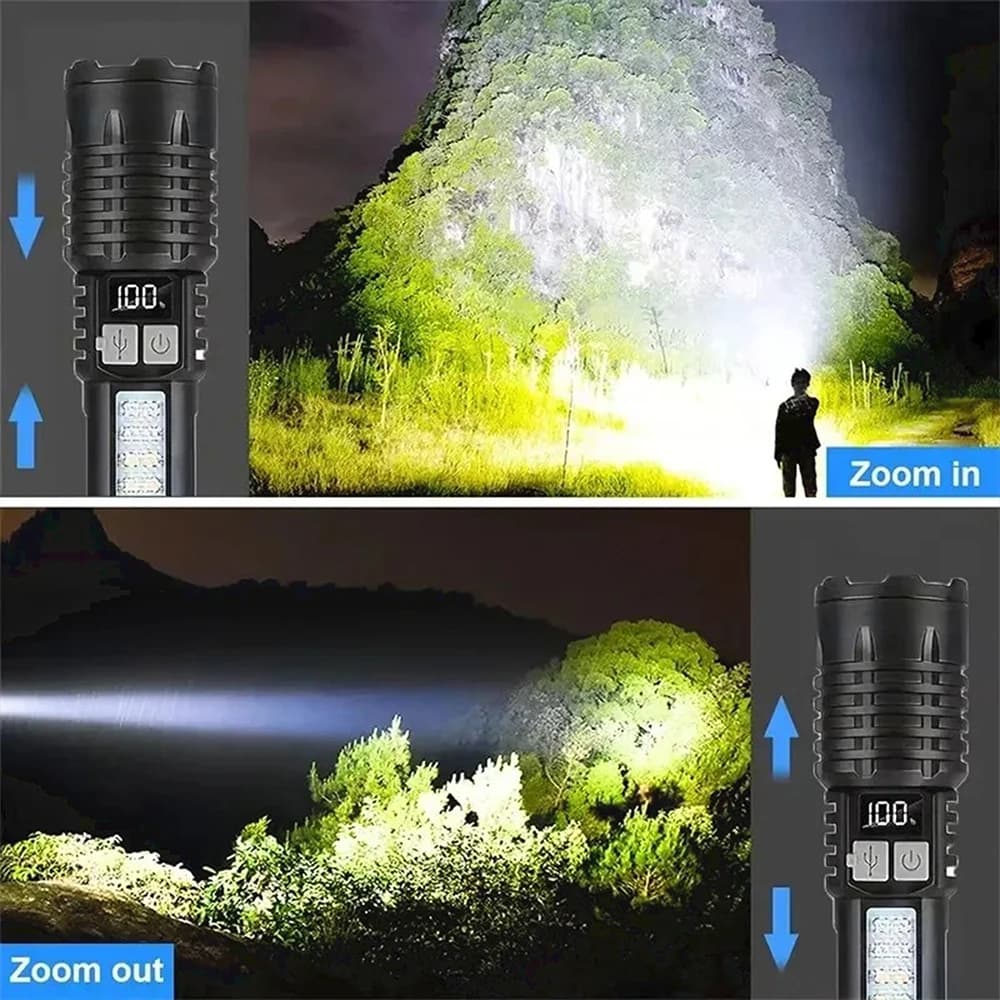 Lampe torche LED rechargeable TYPE-C haute puissance - Projecteur COB lumière latérale pêche camping