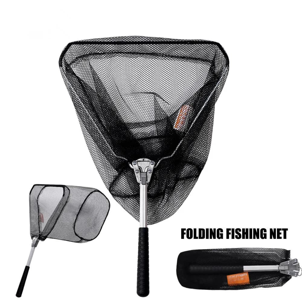 Filet de pêche télescopique en aluminium léger et durable, extensible et pliable pour la pêche en