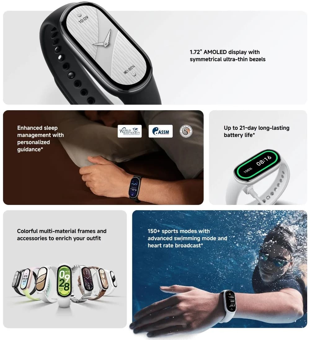 Bracelet connecté Xiaomi Mi Band 10 - Autonomie 21 jours étanche 5ATM pour pêcheurs endurance