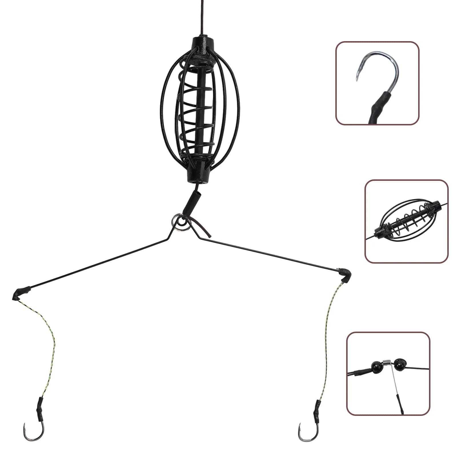 Cage amorçoire feeder pour la pêche à la carpe, appât facile à remplir et crochet noir