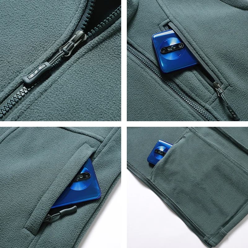 Veste polaire homme pêche et randonnée coupe-vent col officier pour activités extérieures automne