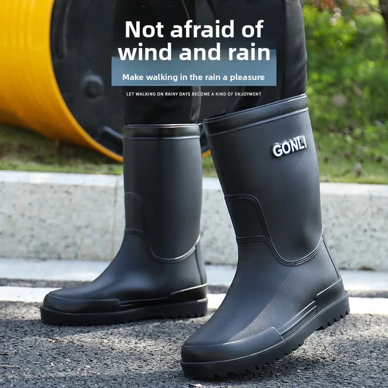 Bottes de pluie homme mi-mollet doublure polaire antidérapantes pêche lavage auto toutes saisons