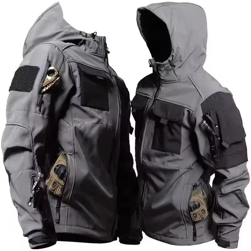 Veste tactique militaire homme imperméable coupe-vent avec capuche - Veste softshell multi-poches pour pêche hiver