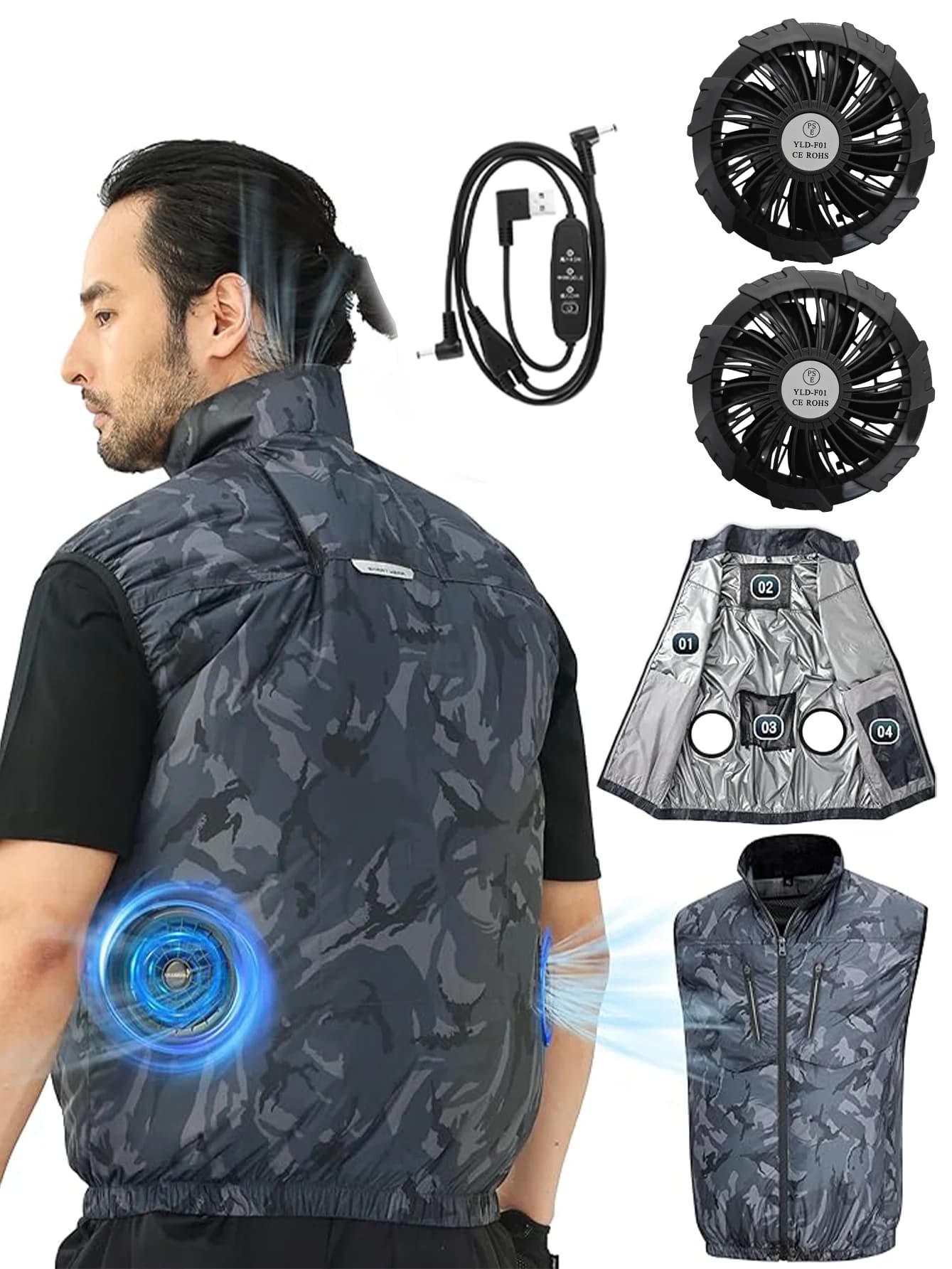 Veste Rafraîchissante USB Rechargeable pour Homme et Femme, Ventilateur Intégré pour Sport et Travail