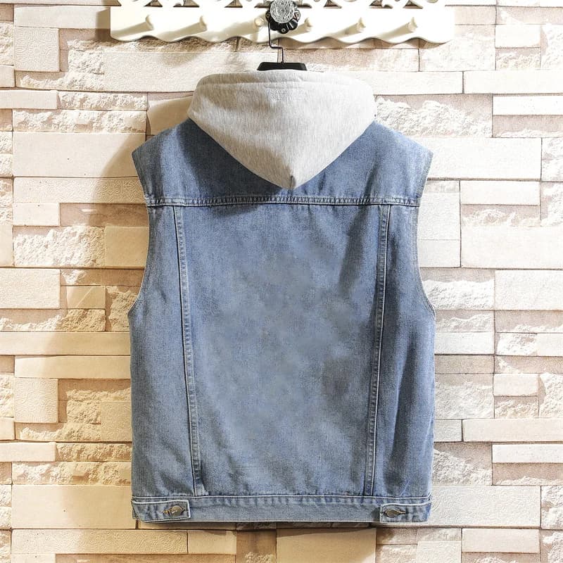 Veste sans manches denim homme printemps été automne noire avec capuche pour ados grande taille M-5XL