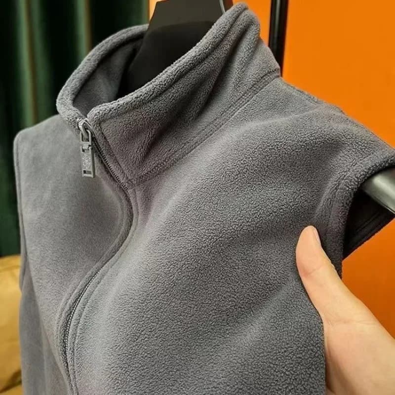 Gilet polaire homme hiver sans manches double face coupe-vent - chaud avec col montant pour activités extérieures
