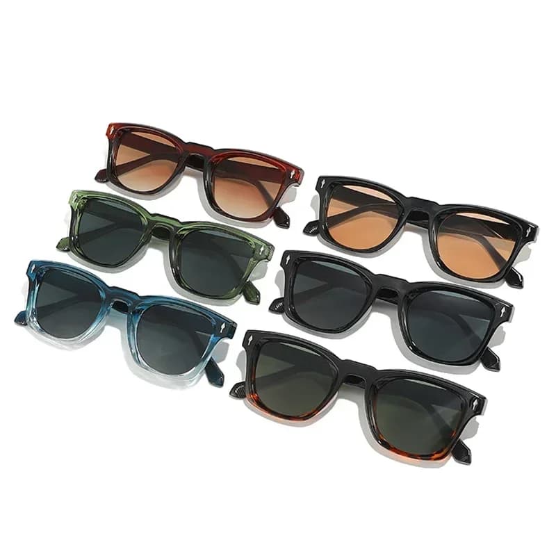Lunettes carrées rétro rivets dégradé vert noir fashion UV400 femmes hommes pêche