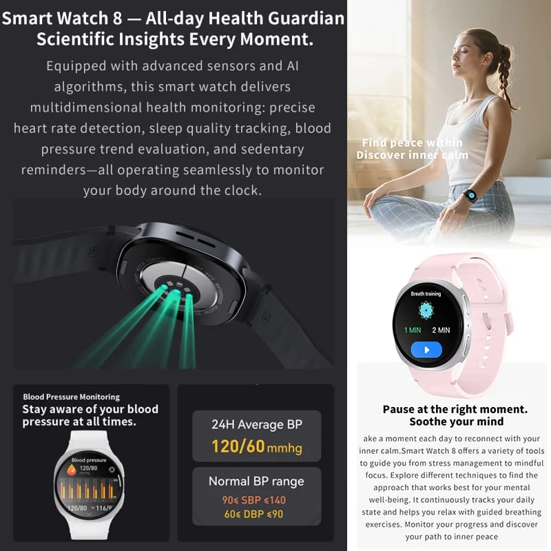 Watches 8 Mini 2025 smartwatch GPS suivi santé AMOLED fréquence cardiaque appels Bluetooth étanche
