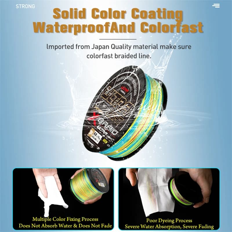 Ligne de pêche PE multifilament 8 brins ZUKIBO ULTRA LIGHT, très fluide et incolore, pour pêche