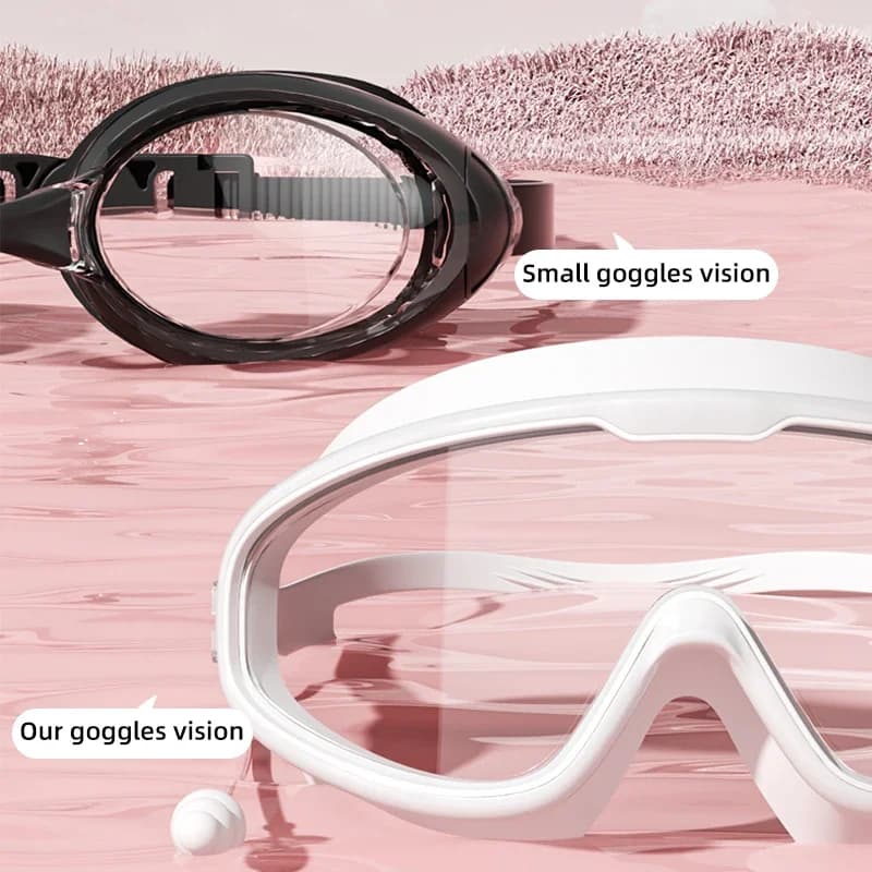 Lunettes de natation grand cadre vision large angle - Anti-buée protection UV adultes étanches confortables