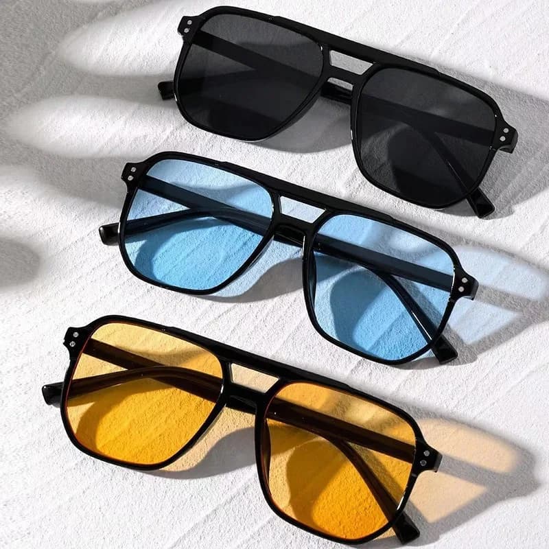 Lunettes de pêche vintage carrées unisexe grandes verres noirs UV400 pour hommes et femmes