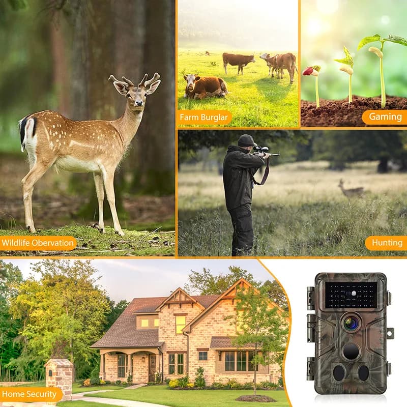 Caméra de chasse 32MP 1296P 0.1s - Détection mouvement vision nocturne pour surveillance extérieure et piste